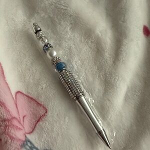 Elegant Silver and Blue Beaded Pen